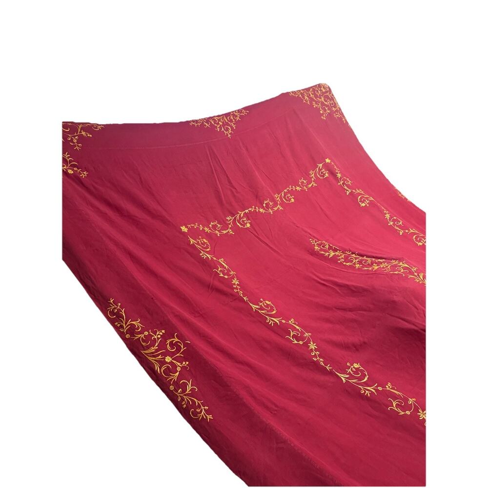 Vintage Linen Embroidered Bedspread 105x172 Red Gold Floral Handmade